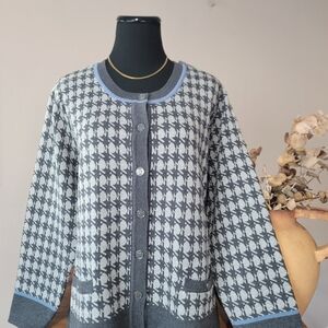 Vintage Chic Appleseeds Houndstooth Cardigan Dark Academia Grandpacore Sz PXL